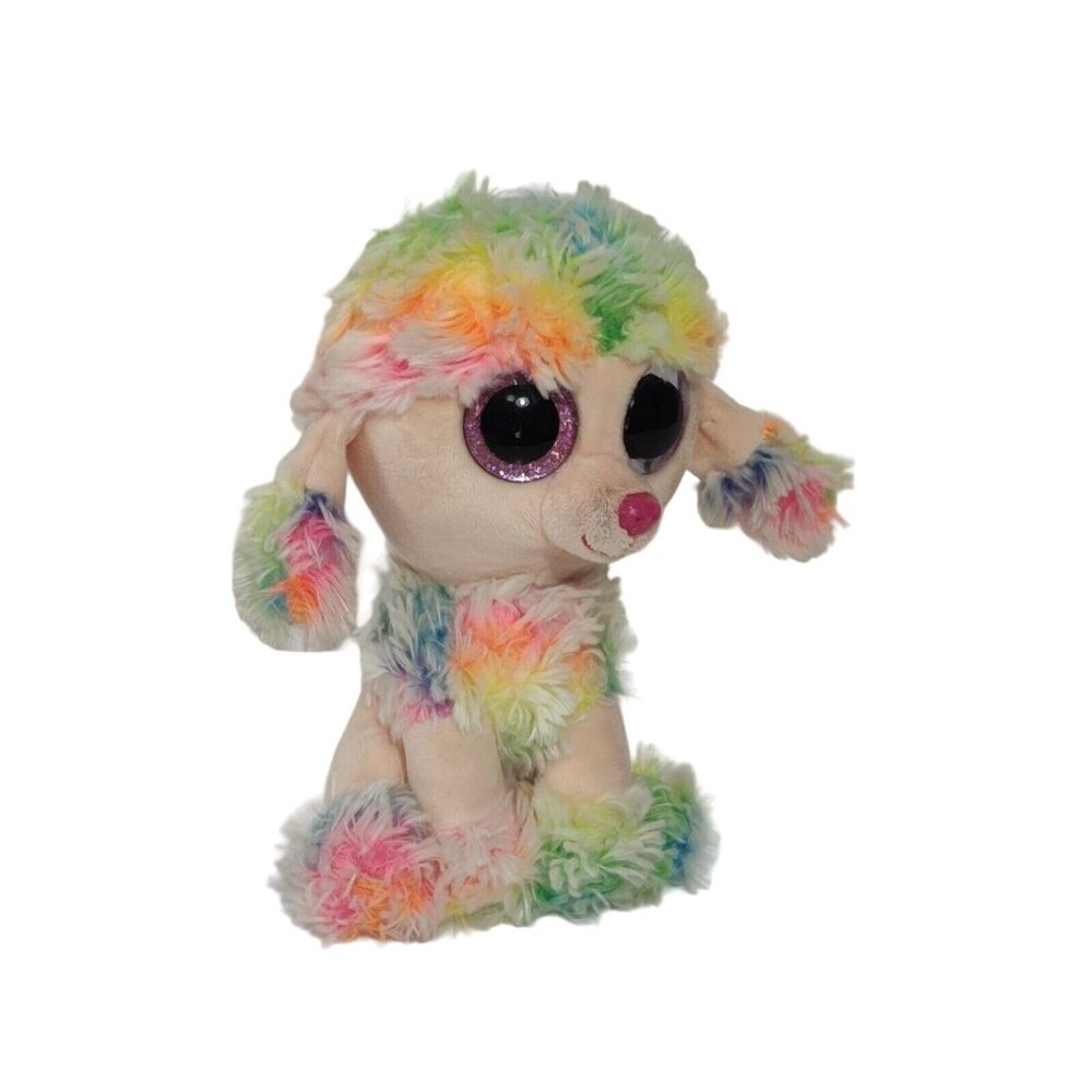 Ty Rainbow Poodle Dog Plush 2017 Stuffed Animal Big Glitter Eyes Colorful